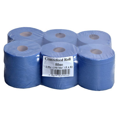 Blue Centrefeed Embossed 150 Mtr Roll 2PLY (Pack of 6)