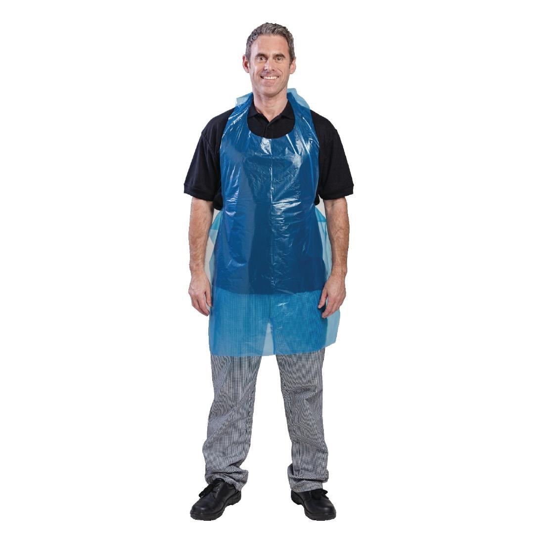 Disposable Polythene Bib Aprons 14.5 Micron Blue (Pack of 100)